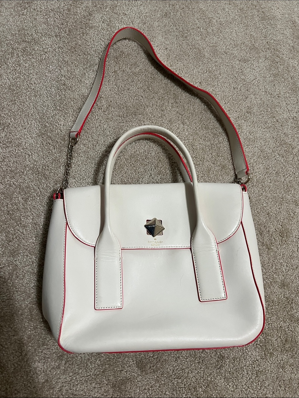 Kate Spade Cream Satchel with Red Pink Trim